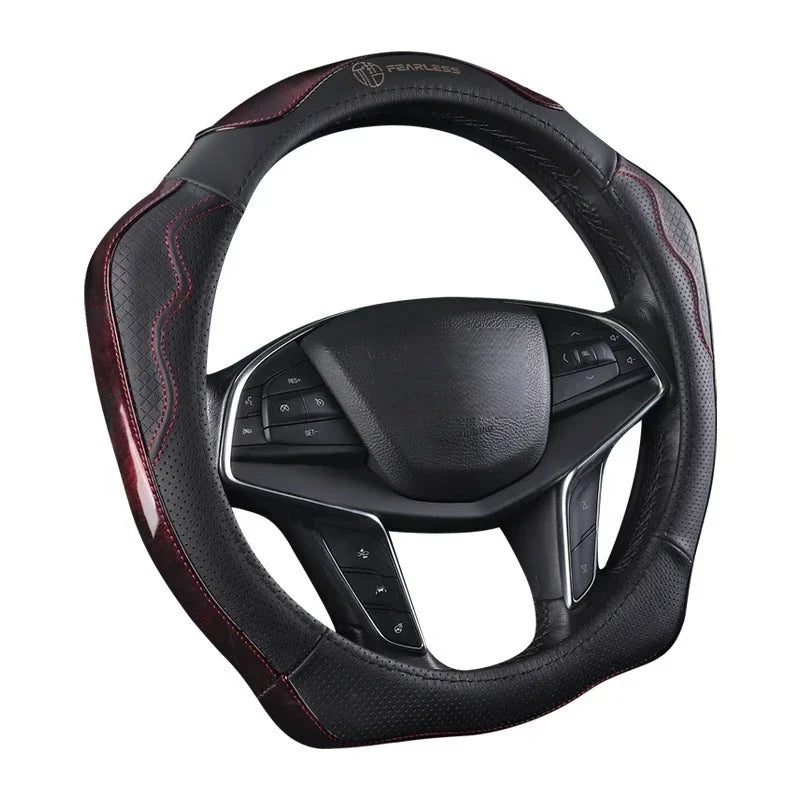 XMSJ High-end Cowhide Steering Wheel Cover for 14.5-15 inch Steering Wheel,Real Leather Steering Wheel Cover for Men Women