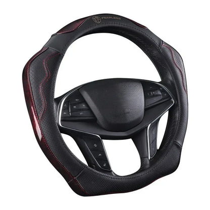 XMSJ High-end Cowhide Steering Wheel Cover for 14.5-15 inch Steering Wheel,Real Leather Steering Wheel Cover for Men Women