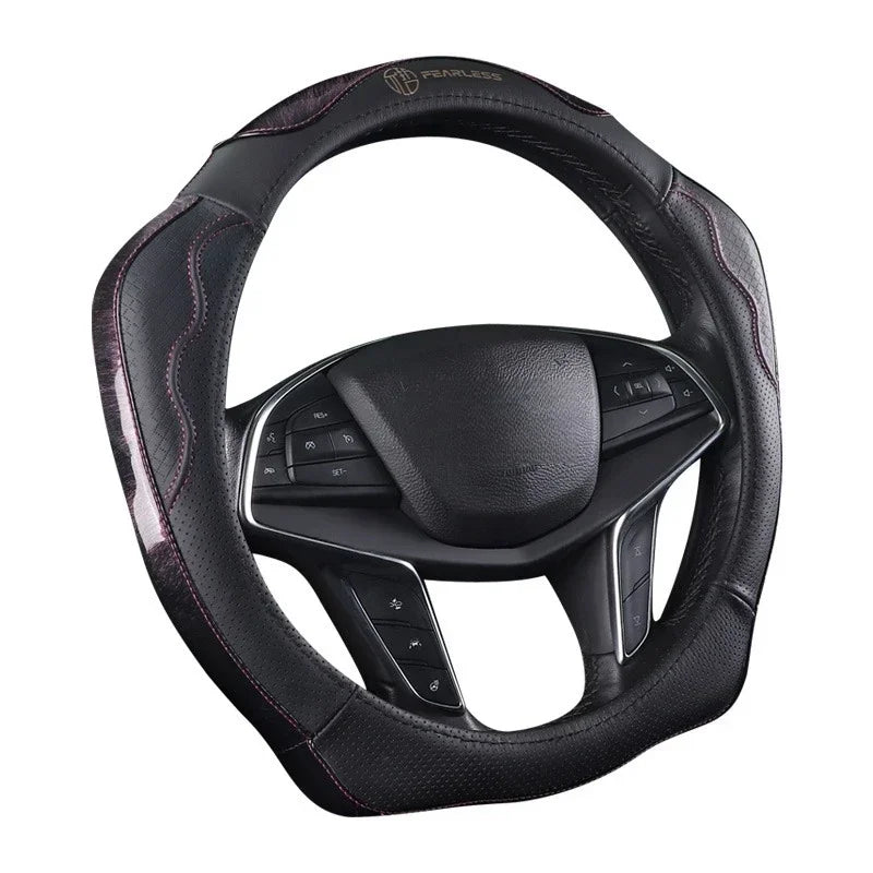 XMSJ High-end Cowhide Steering Wheel Cover for 14.5-15 inch Steering Wheel,Real Leather Steering Wheel Cover for Men Women