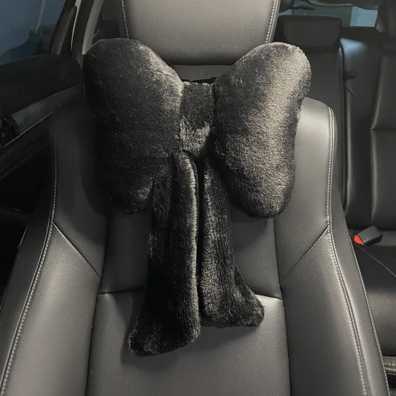 New Bowknot Car Headrest Pillow Lovely Auto Seat Head Support Neck Protector Cushion Plush Automobiles Lumbar Rest Car Kits