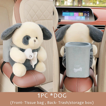 Cartoon Cute Car Tissue Box Creative Car Armrest Box Garbage Can 2 In 1 Tissue Bag Multi-functional Storage Bag For Home Office
