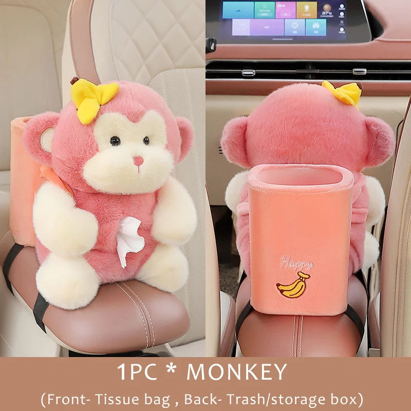 Cartoon Cute Car Tissue Box Creative Car Armrest Box Garbage Can 2 In 1 Tissue Bag Multi-functional Storage Bag For Home Office