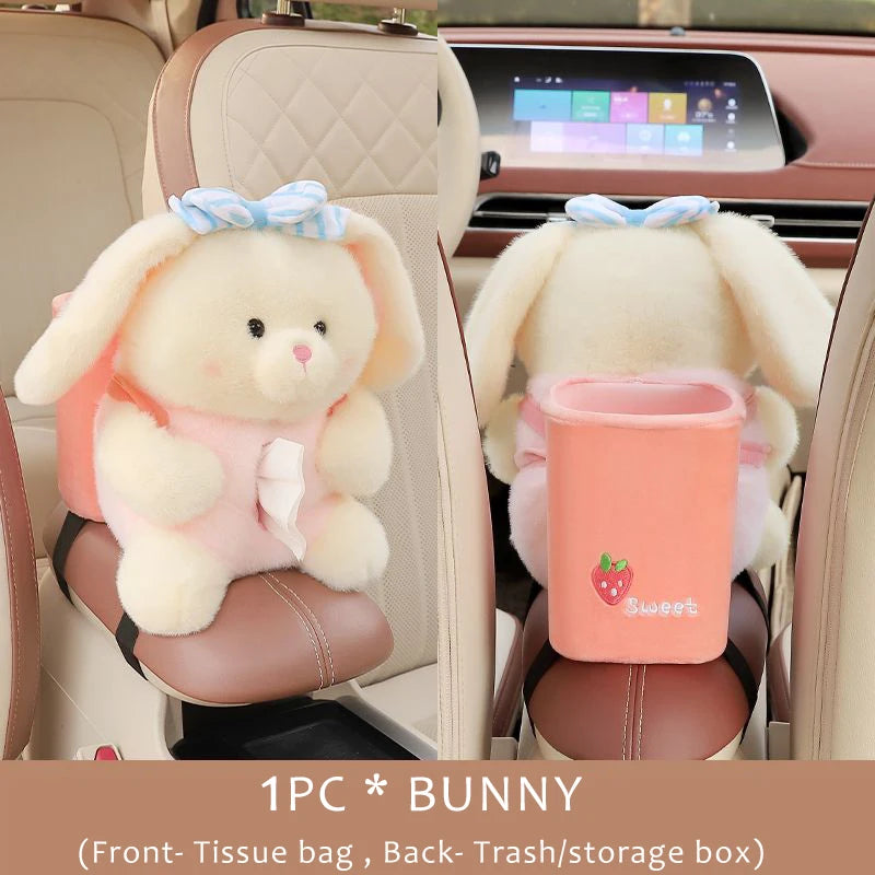 Cartoon Cute Car Tissue Box Creative Car Armrest Box Garbage Can 2 In 1 Tissue Bag Multi-functional Storage Bag For Home Office