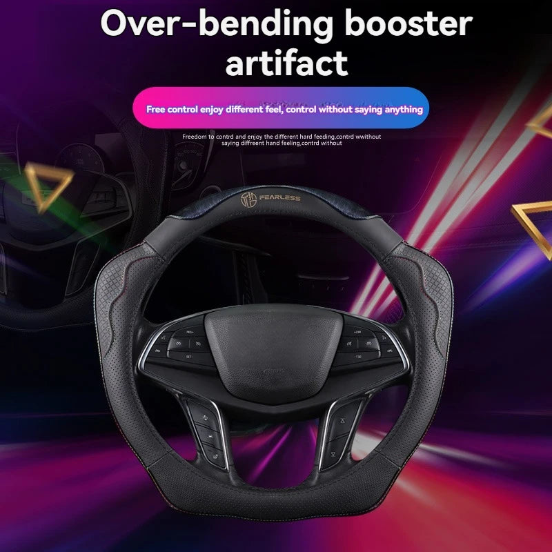XMSJ High-end Cowhide Steering Wheel Cover for 14.5-15 inch Steering Wheel,Real Leather Steering Wheel Cover for Men Women