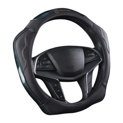 XMSJ High-end Cowhide Steering Wheel Cover for 14.5-15 inch Steering Wheel,Real Leather Steering Wheel Cover for Men Women