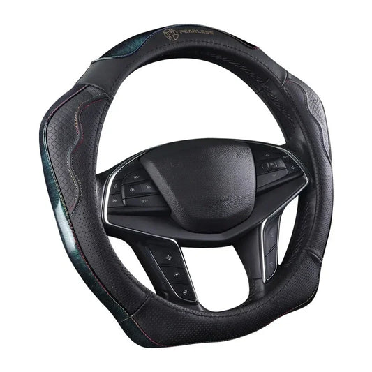 XMSJ High-end Cowhide Steering Wheel Cover for 14.5-15 inch Steering Wheel,Real Leather Steering Wheel Cover for Men Women