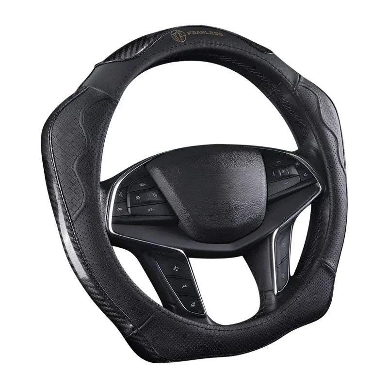 XMSJ High-end Cowhide Steering Wheel Cover for 14.5-15 inch Steering Wheel,Real Leather Steering Wheel Cover for Men Women