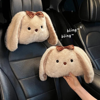 Bunny Car Seat Headrest Pillow Plush Head Protector Cartoon Panda Travel Pillow Auto Cute Cushion Interior Accessories For Kids