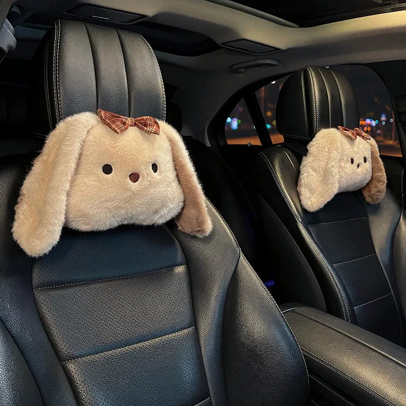 Bunny Car Seat Headrest Pillow Plush Head Protector Cartoon Panda Travel Pillow Auto Cute Cushion Interior Accessories For Kids