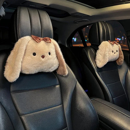Bunny Car Seat Headrest Pillow Plush Head Protector Cartoon Panda Travel Pillow Auto Cute Cushion Interior Accessories For Kids