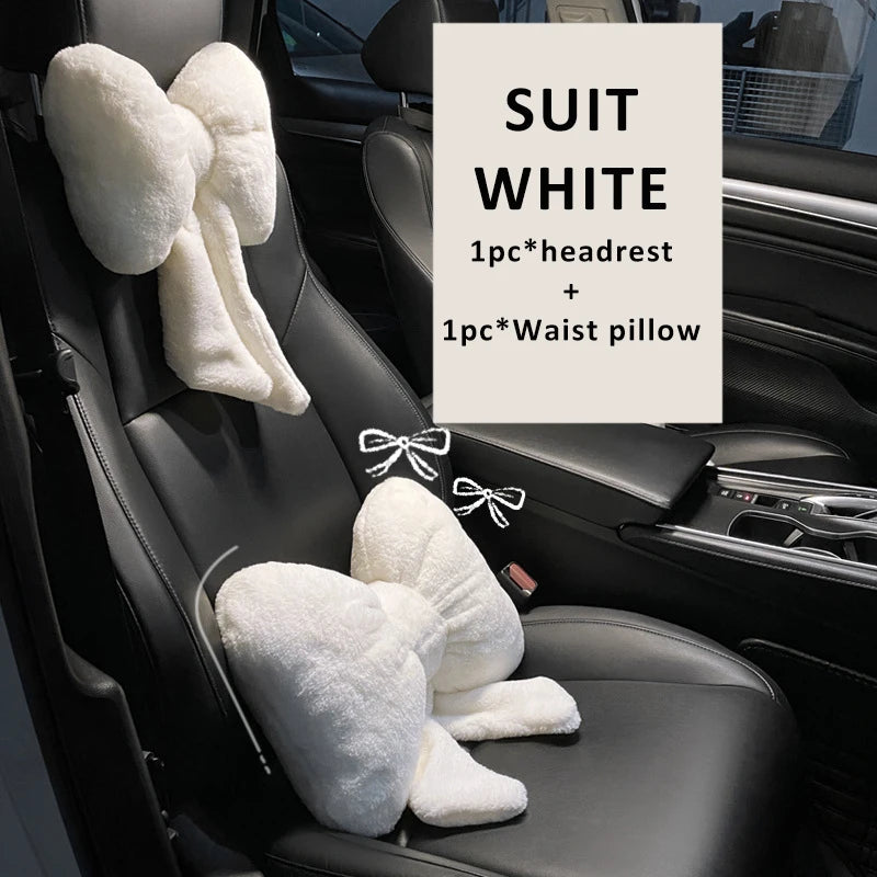 New Bowknot Car Headrest Pillow Lovely Auto Seat Head Support Neck Protector Cushion Plush Automobiles Lumbar Rest Car Kits