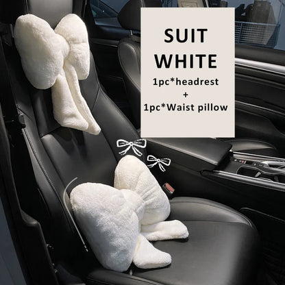 New Bowknot Car Headrest Pillow Lovely Auto Seat Head Support Neck Protector Cushion Plush Automobiles Lumbar Rest Car Kits