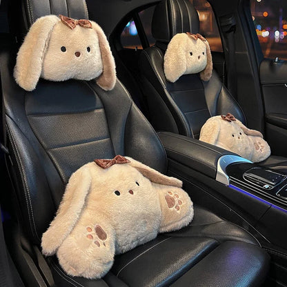 Bunny Car Seat Headrest Pillow Plush Head Protector Cartoon Panda Travel Pillow Auto Cute Cushion Interior Accessories For Kids