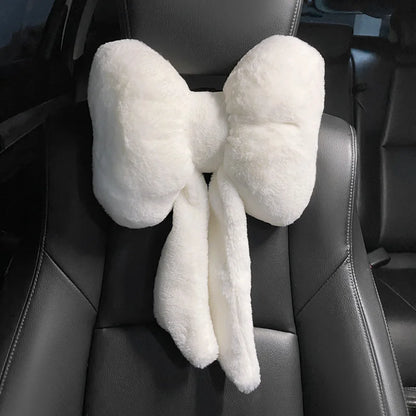 New Bowknot Car Headrest Pillow Lovely Auto Seat Head Support Neck Protector Cushion Plush Automobiles Lumbar Rest Car Kits