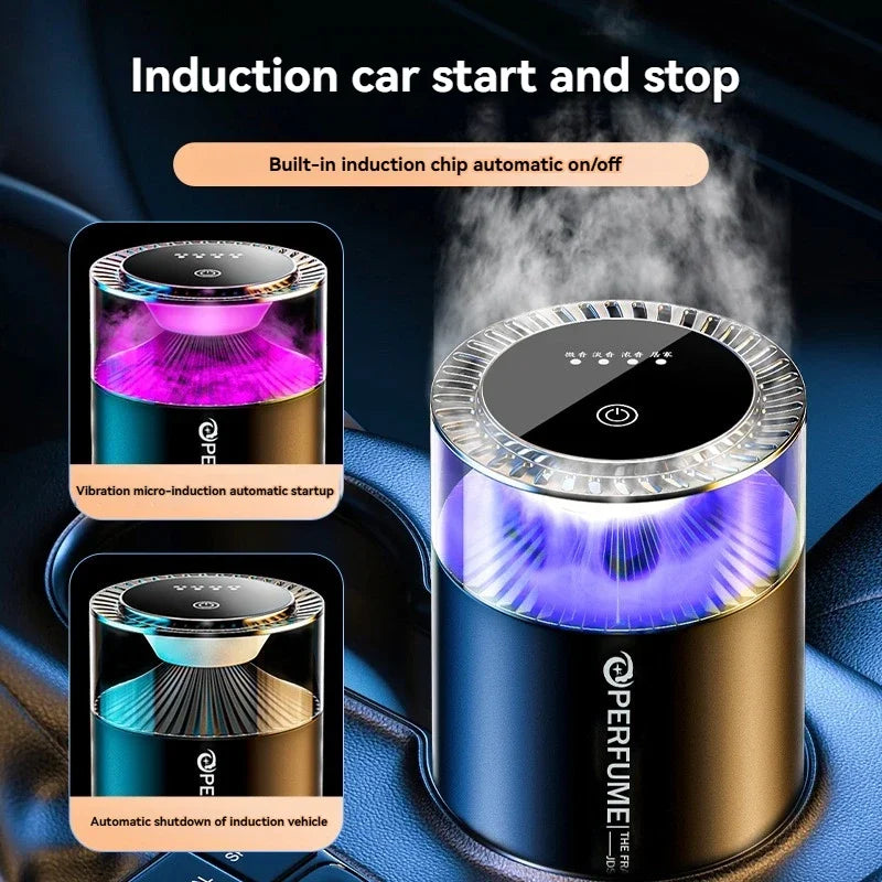 Smart Car Air Freshener Rechargeable Car Aroma Diffuser Cloud Mist with RGB Light for Automotive Interior