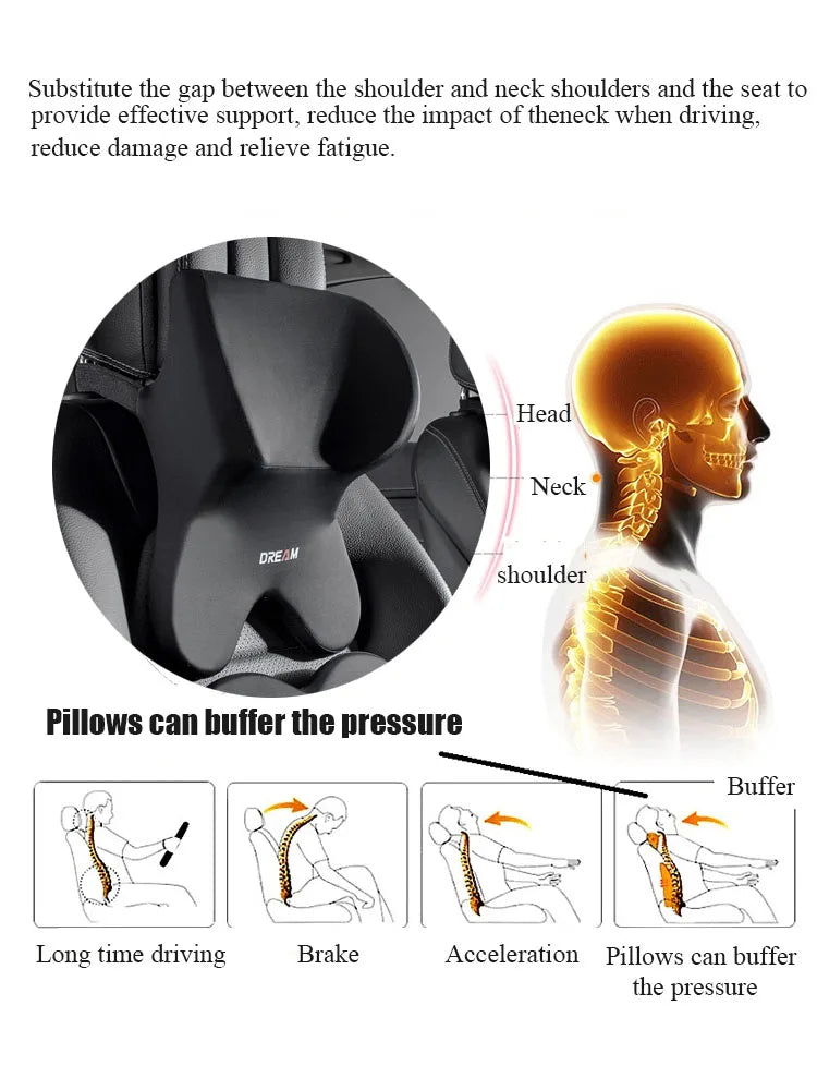 Car Lumbar Support Headrest Neck Pillow Universal Soft Neck Cushion Auto Seat Memory Cotton Rebound Trip Rest Pain Relief Pillow