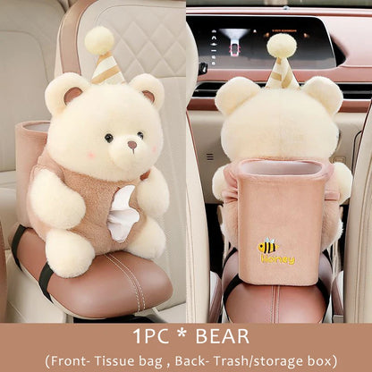 Cartoon Cute Car Tissue Box Creative Car Armrest Box Garbage Can 2 In 1 Tissue Bag Multi-functional Storage Bag For Home Office
