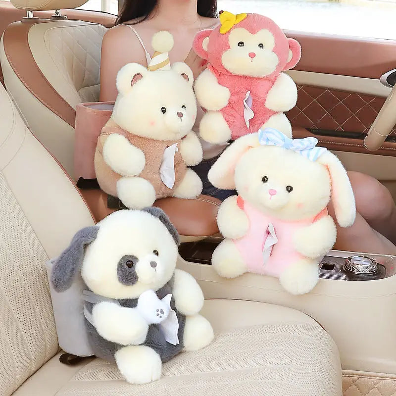 Cartoon Cute Car Tissue Box Creative Car Armrest Box Garbage Can 2 In 1 Tissue Bag Multi-functional Storage Bag For Home Office