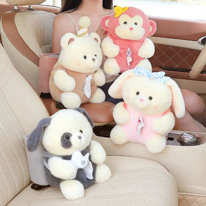 Cartoon Cute Car Tissue Box Creative Car Armrest Box Garbage Can 2 In 1 Tissue Bag Multi-functional Storage Bag For Home Office