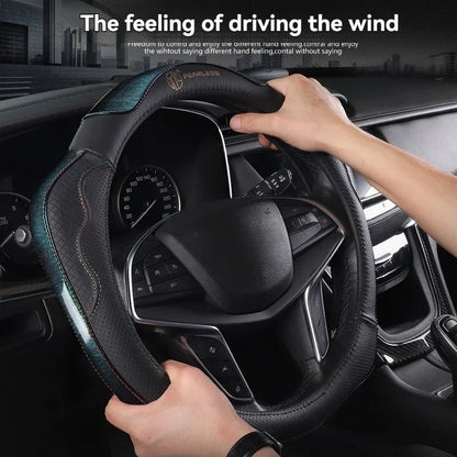 XMSJ High-end Cowhide Steering Wheel Cover for 14.5-15 inch Steering Wheel,Real Leather Steering Wheel Cover for Men Women