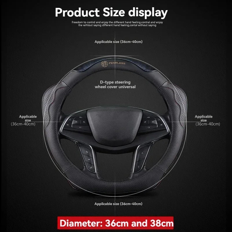 XMSJ High-end Cowhide Steering Wheel Cover for 14.5-15 inch Steering Wheel,Real Leather Steering Wheel Cover for Men Women