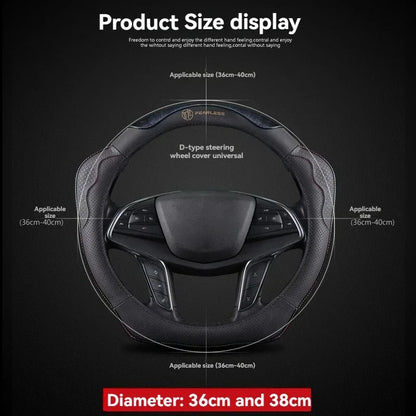 XMSJ High-end Cowhide Steering Wheel Cover for 14.5-15 inch Steering Wheel,Real Leather Steering Wheel Cover for Men Women